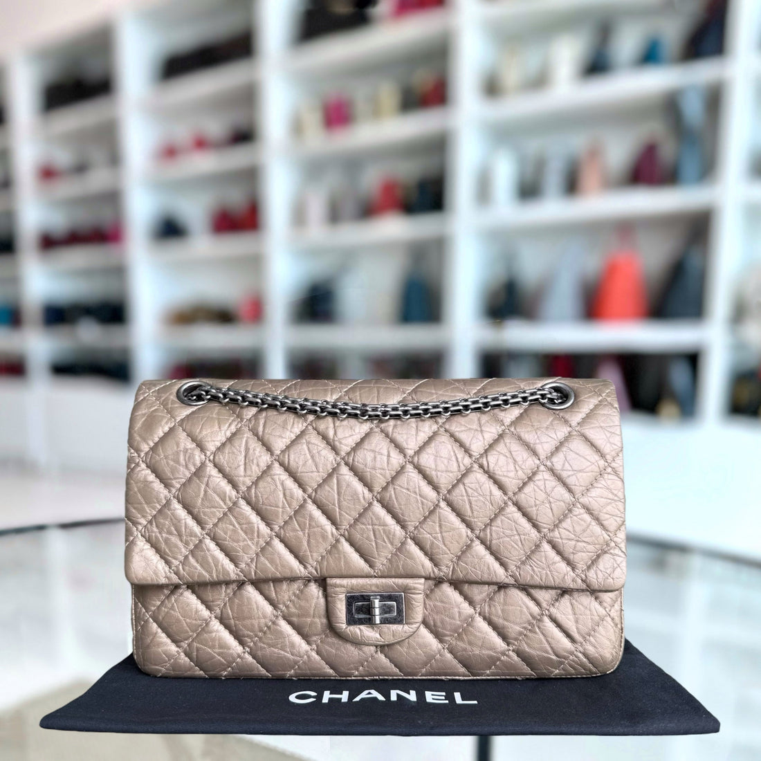 Chanel 2.55 Reissue 226 - Aged CalBNkin Quilted Bronze Ruthenium Silver Hardware Series 17