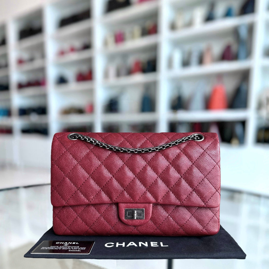 Chanel 2.55 Reissue 226 Medium - Togo/epsom/caviar/clemence/callfskin/cowhide/lambskin 28CM Quilted Dark Red Burgundy Ruthenium Silver Hardware Series 14