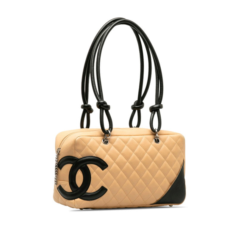 Chanel Cambon Cocono mark Bowling Bag Handbag Mini Boston Bag Beige Leather  CHANEL