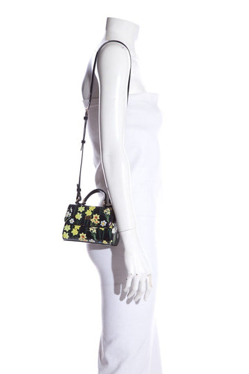 Dolce & Gabbana Black & Yellow  Leather Floral Motif Crossbody Bag