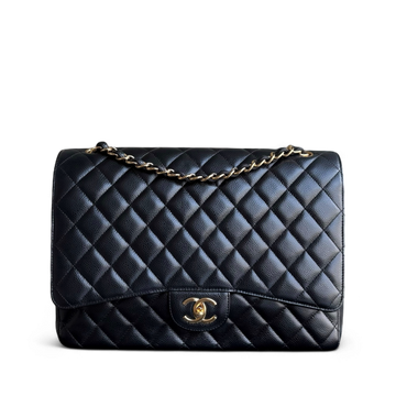 Chanel Classic Flap Maxi - Togo/epsom/caviar/clemence/callfskin/cowhide/lambskin Double Flap 33CM Quilted Black Gold Hardware Series 18
