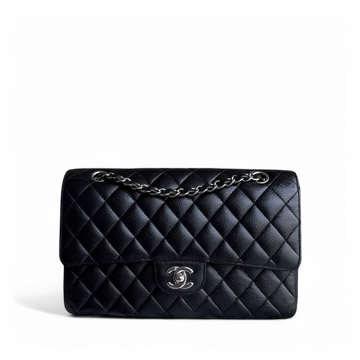 Chanel Classic Flap Medium - Togo/epsom/caviar/clemence/callfskin/cowhide/lambskin 25CM Quilted Black Silver Hardware Series 18