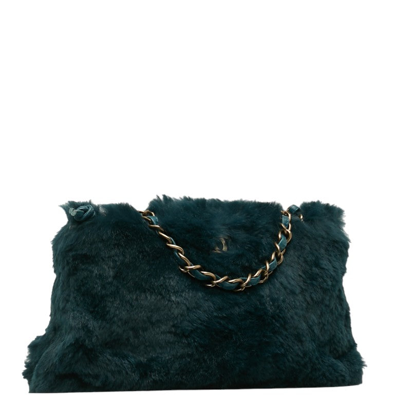 Chanel Chain Shoulder Bag in Rabbit Fur Green
