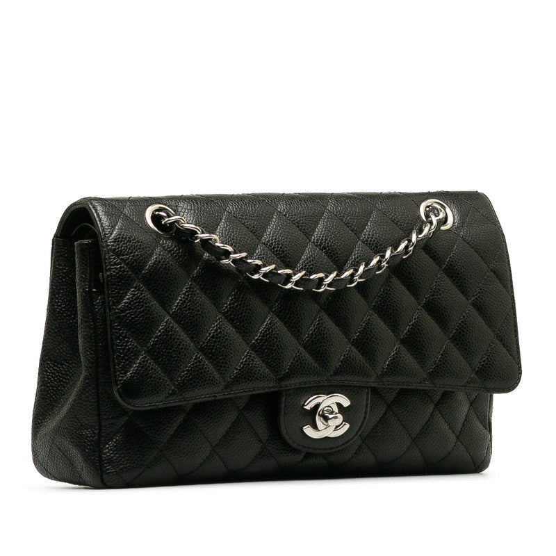 Chanel Matrace 25 Cocono mark Double Flap ilver  Chain Shoulder Bag Black Caviar S  CHANEL