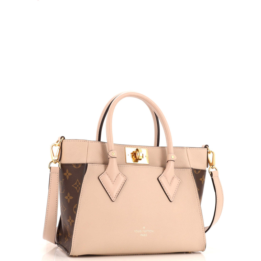 On My Side Tote Leather with Monogram Canvas PM