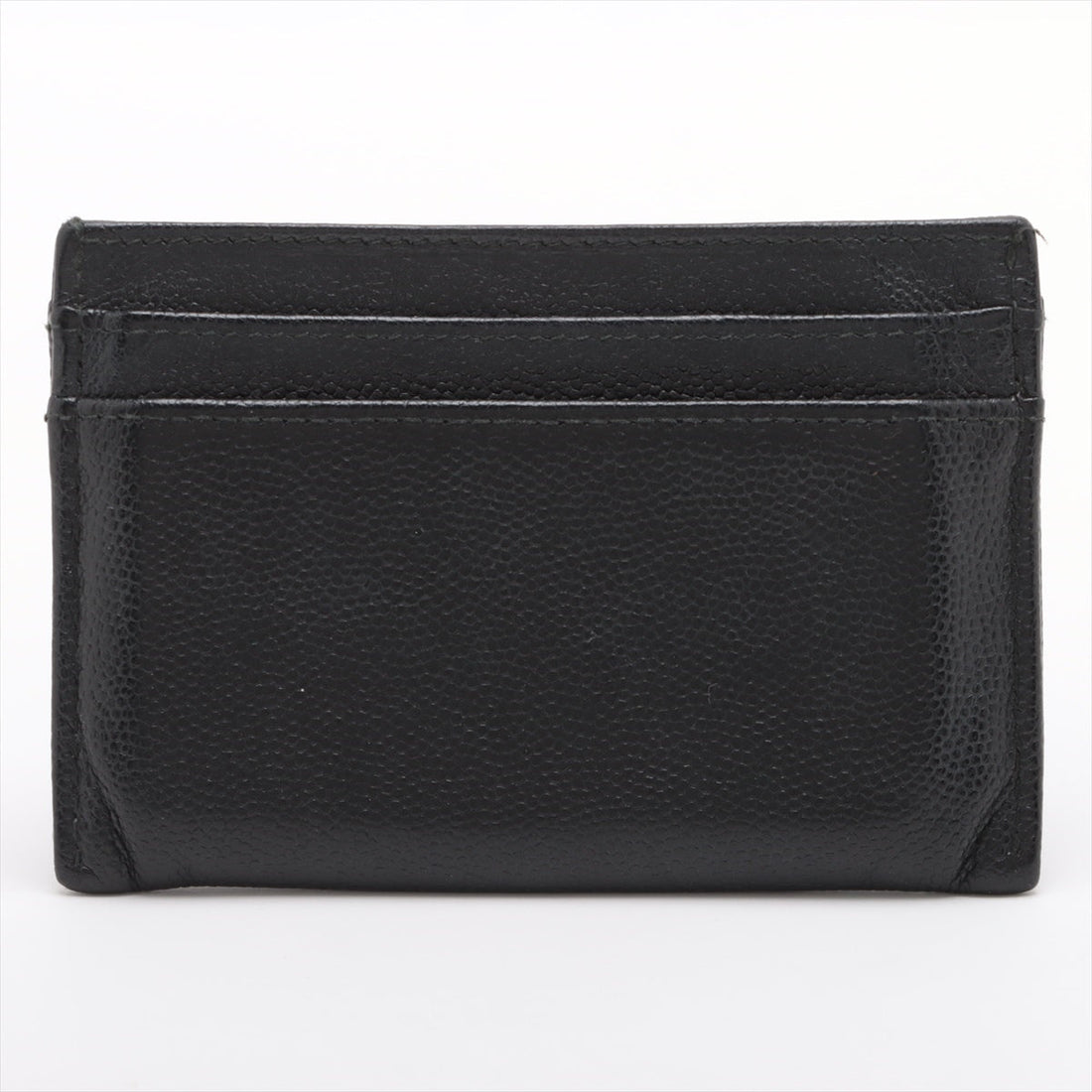 Chanel Coconut Button Caviar S Card Case Black Silver Gold