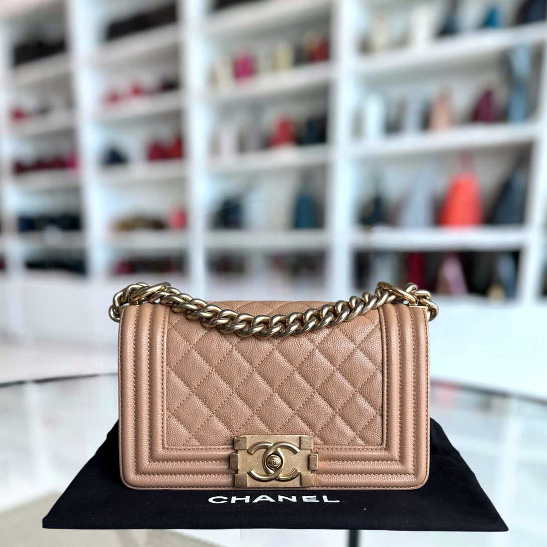Chanel Boy Small - Togo/epsom/caviar/clemence/callfskin/cowhide/lambskin 20CM Quilted Caramel Gold Hardware Series 25