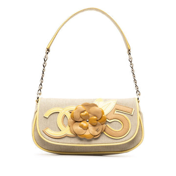 Chanel None.5 Camellia Chain One-Shoulder Bag Yellow Gr Canvas  Leather  Chanel