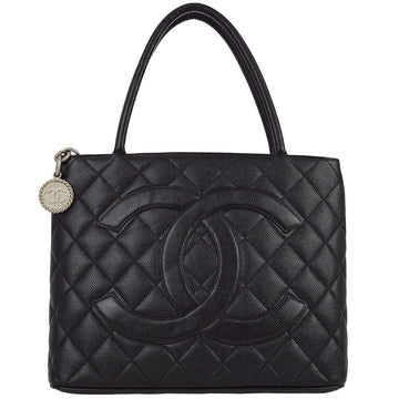 Chanel Black Caviar Medallion Tote Handbag