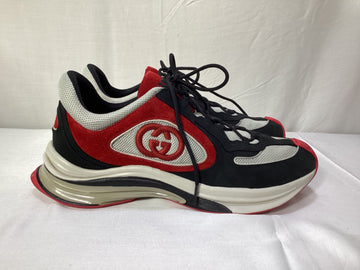 Gucci Run Lace-Up Sneakers in Black and Red Calf Suede