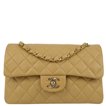 Chanel 2000-2001 Beige Lambskin Small Classic Double Flap Shoulder Bag