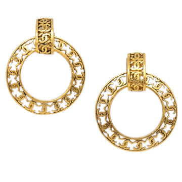 Chanel Hoop Dangle Earrings Clip-On Gold