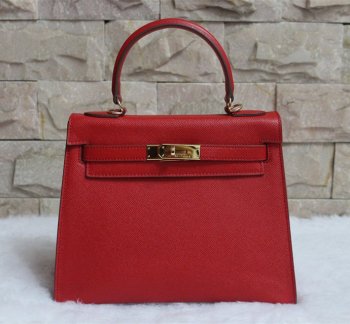 Hermes Kelly 28cm Leather Leather Handbag Red Gold