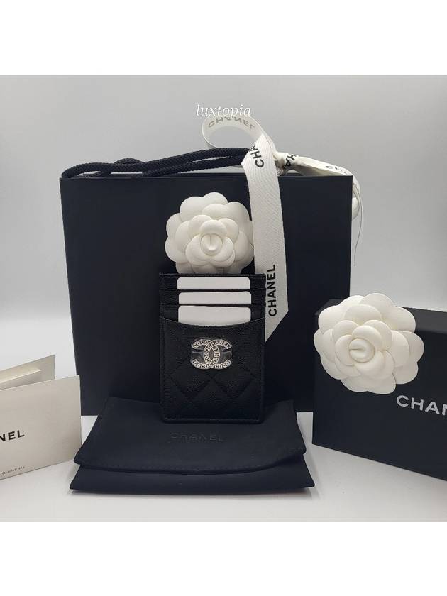 24P Coco Lettering CC Logo Card Slot Caviar Black AP3835 Chanel