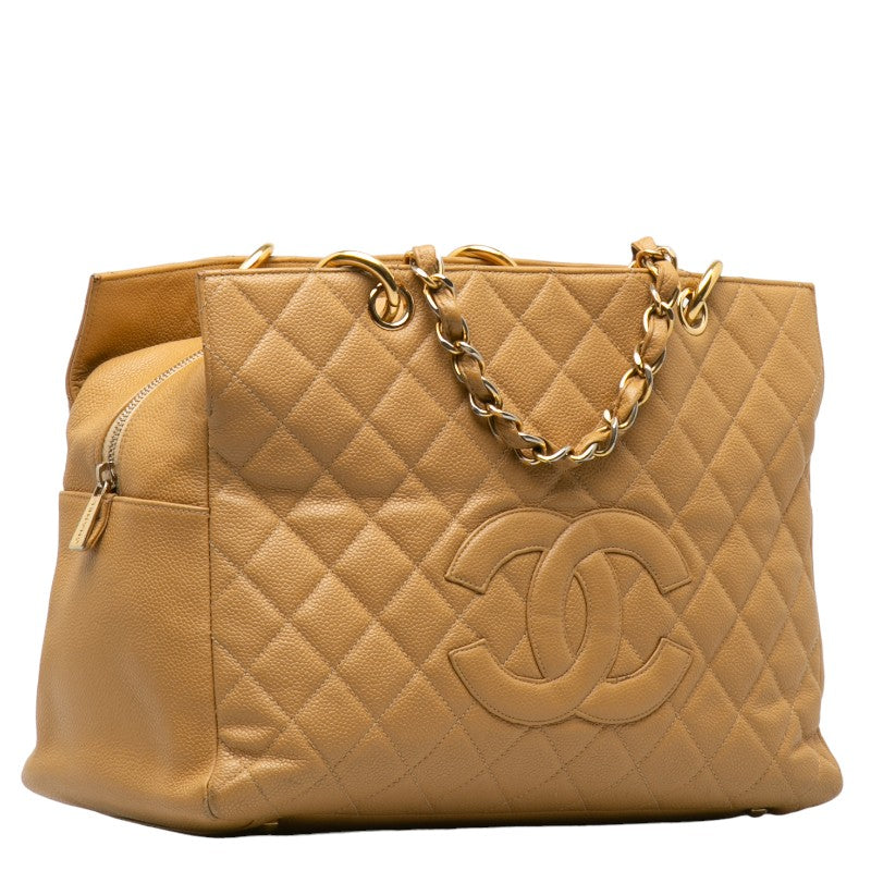 Chanel Tote Shopper Bag in Caviar Leather Beige Ladies