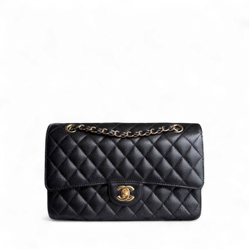 Chanel Classic Flap Medium - Togo/epsom/caviar/clemence/callfskin/cowhide/lambskin 25CM Quilted Grained CalBNkin Black Gold Hardware Series 25