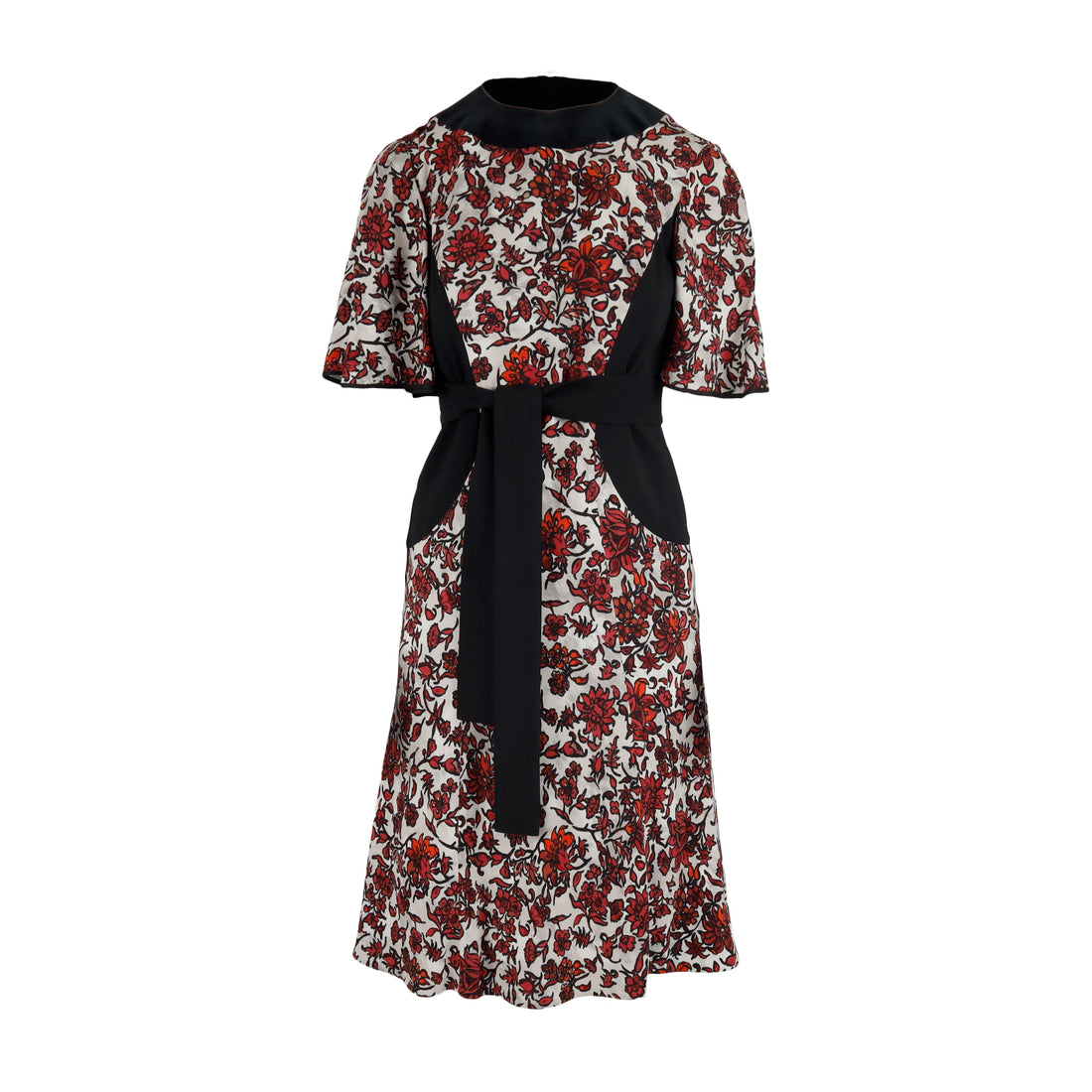 Louis Vuitton Red Black Floral Printed Dress - '10s