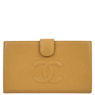 Chanel 2005-2006 Beige Caviar Timeless Long Wallet