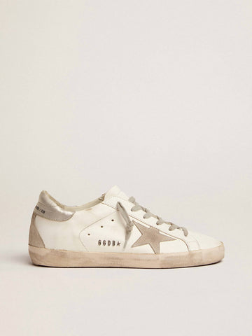 WomenÂS Super-Star Sneakers With Silver Heel Tab And Metal Stud Lettering In White/ice/silver