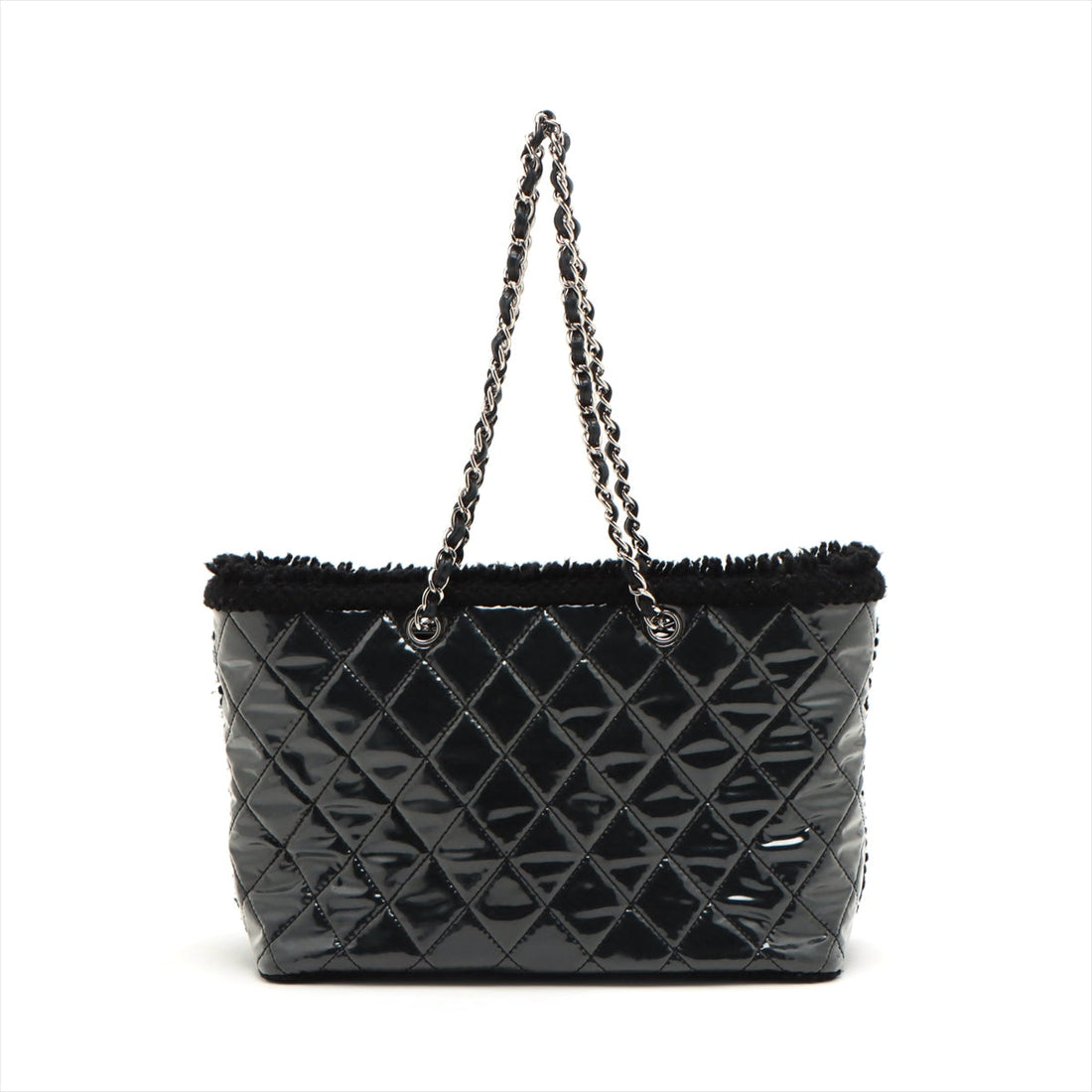 Top Quality Chanel Coco Vinyl Leather Tote Bag Black Silver Gold  13th
