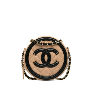 Chanel Cocono mark CC Figure rounded sliding chain shoulder bag beige black caviar s ladies CHANEL