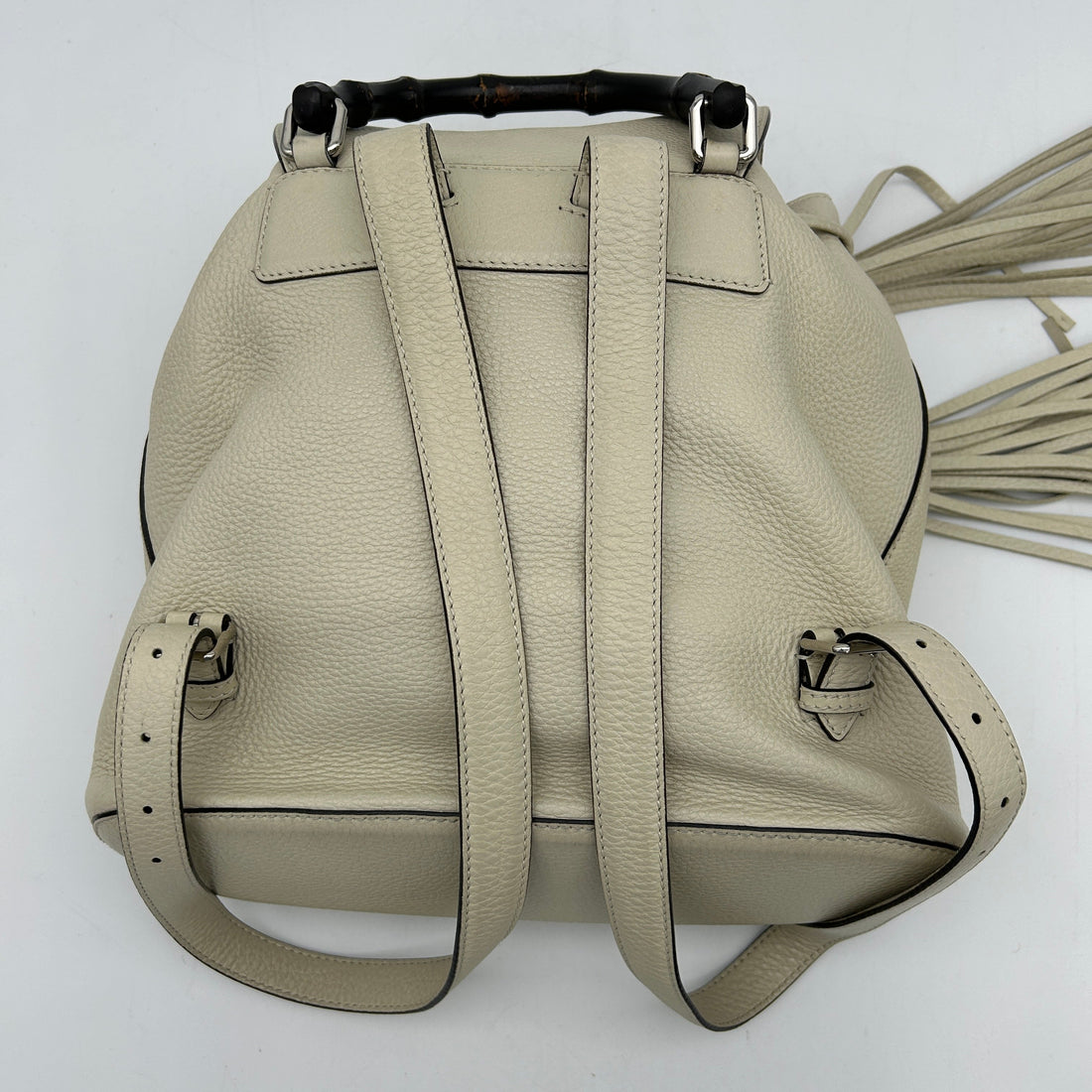Gucci Leather Bamboo Tassel Backpack White