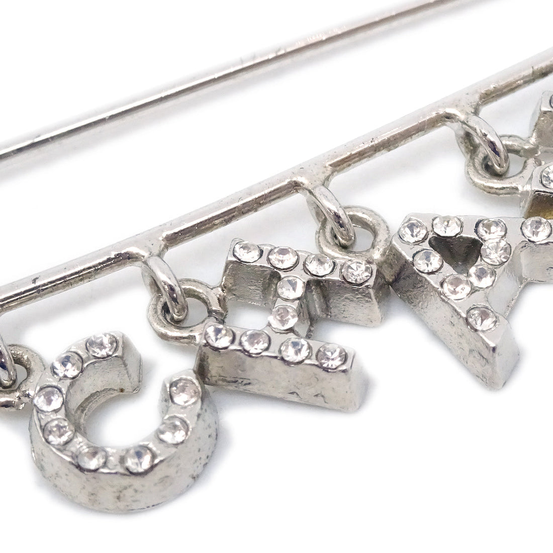 Chanel Rhinestone Brooch Pin Silver 01P