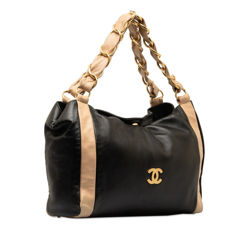 Chanel Coco Chain Tote Bag Black Beige   Chanel