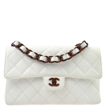 Chanel White Caviar Medium Single Flap Shoulder Bag