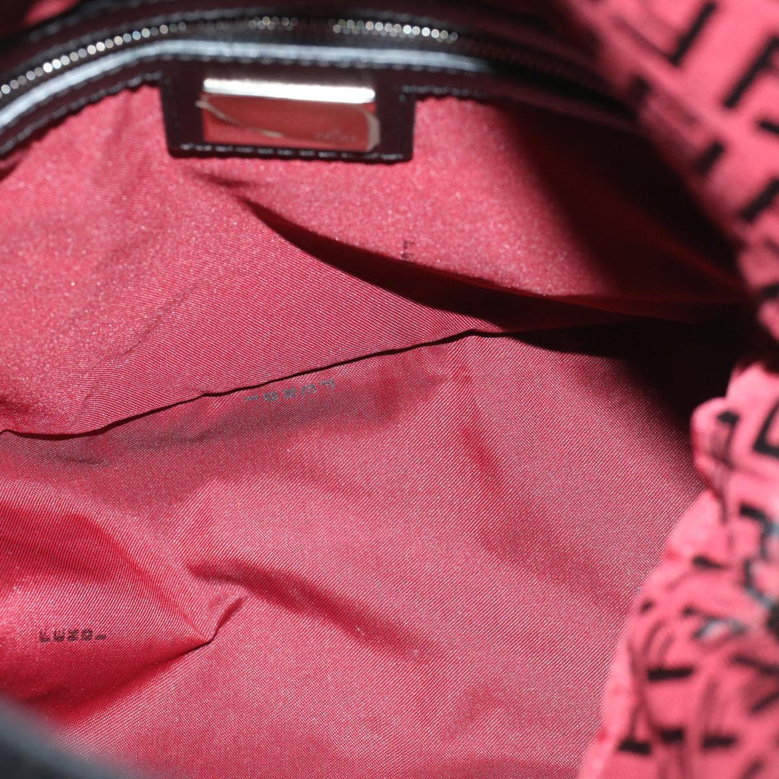 FENDI Zucchino Canvas Mamma Baguette Shoulder Bag Red Auth am5029