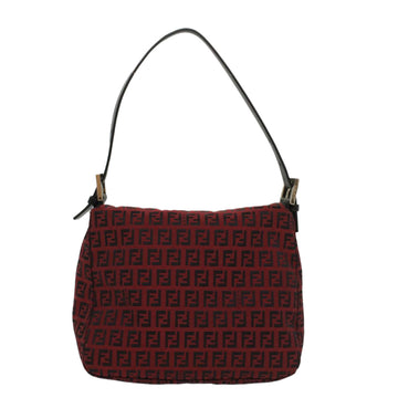 FENDI Zucchino Canvas Mamma Baguette Shoulder Bag Red Auth am5029