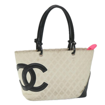 Chanel Cambon Line Tote Bag Leather White CC Auth am