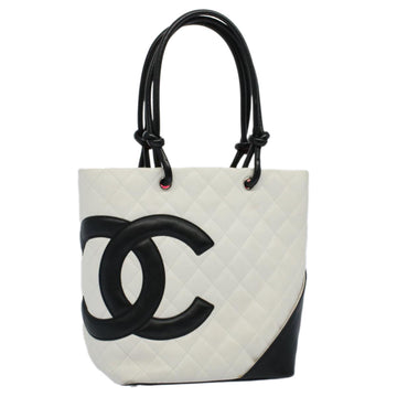 Top Quality Chanel Cambon Line Tote Bag Leather White CC Auth am5197A