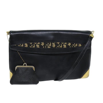 CHRISTIAN Pearl Street Bags Dior Trotter Canvas Shoulder Bag Leather Navy Black Auth am6449