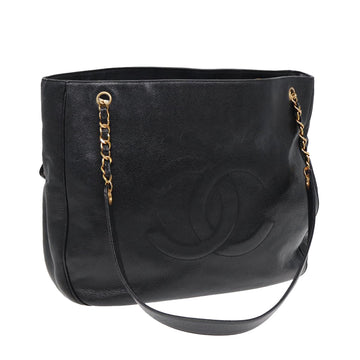 Chanel COCO Mark Chain Tote Bag Caviar Skin Beige CC Auth amA