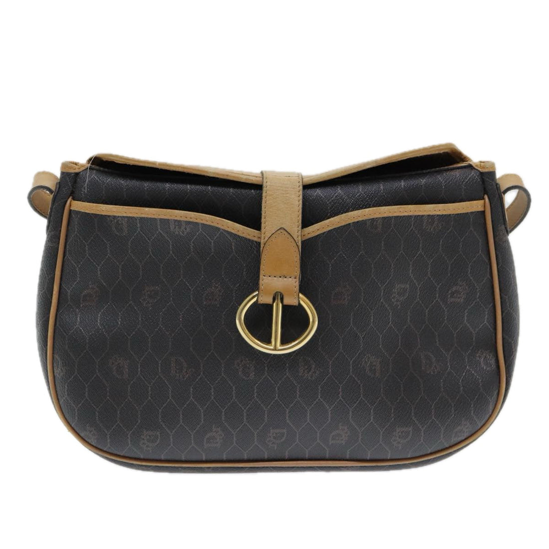 CHRISTIAN Pearl Street Bags Dior Honeycomb Canvas Wallet Shoulder Bag PVC 2Set Black Auth am6661