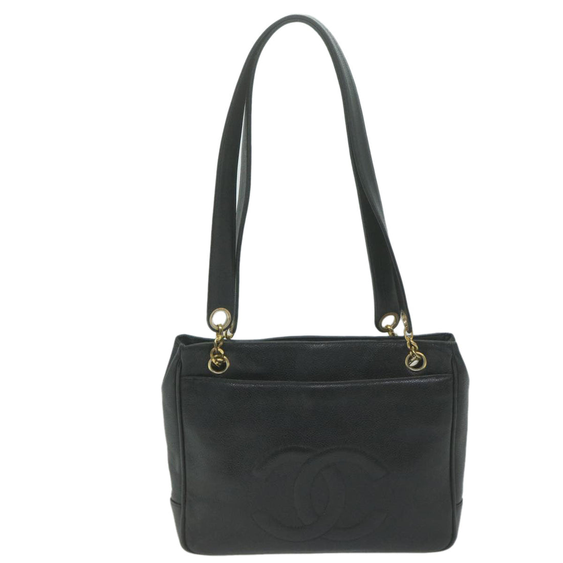 Top Quality Chanel Chain Turn Lock Shoulder Bag Caviar Skin Black CC Auth ar11351