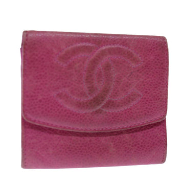 Chanel COCO Mark Coin Purse Caviar Skin Pink CC Auth ar
