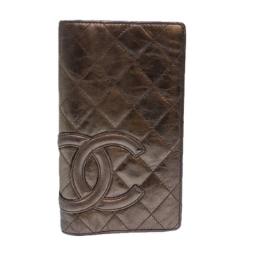 Top Quality Chanel Cambon Line Wallet Leather Gold Tone Silver CC Auth ar12327