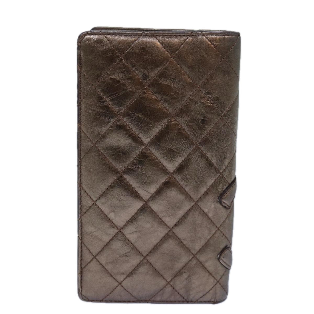 Chanel Cambon Line Wallet Leather Gold Tone Silver CC Auth ar