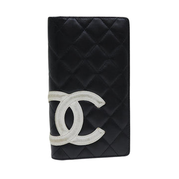 Chanel Cambon Line Wallet Leather Black Silver CC Auth ar