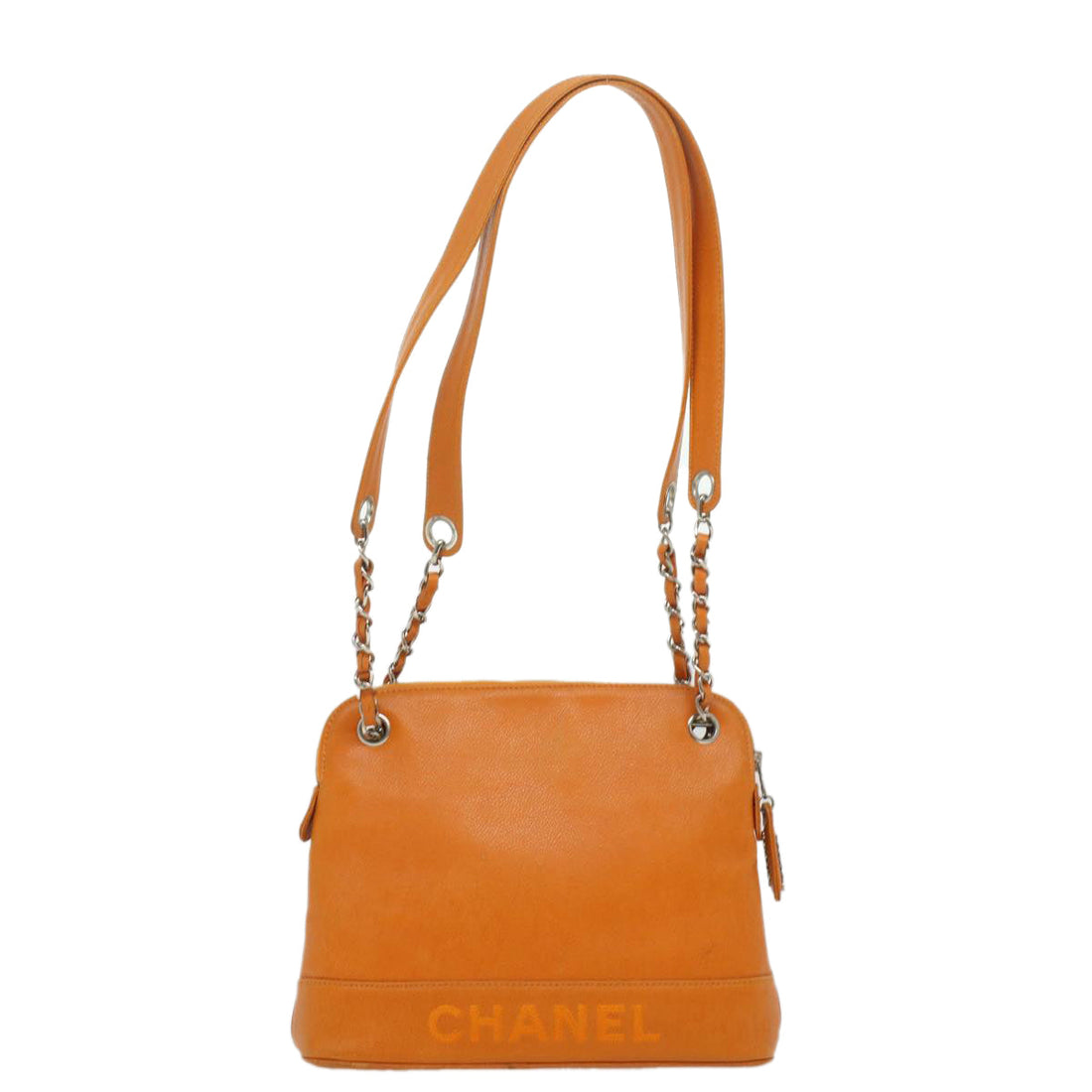Chanel Chain Shoulder Bag Caviar Skin Orange CC Auth ar