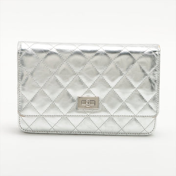 Chanel 2.55 Leather Chain Wallet Silver Silver