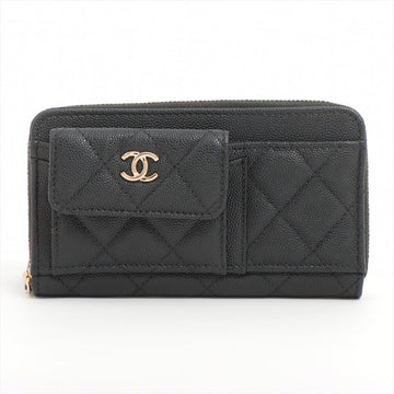 Chanel Matrasse Caviar S Compact Wallet Black Gold  29th