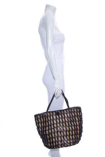 Nancy Gonzalez Black & Natural Woven Overlay Canvas Tote