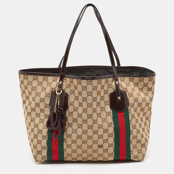 Gucci Beige/brown Gg Canvas And  Leather Jolie Web Charms Tote