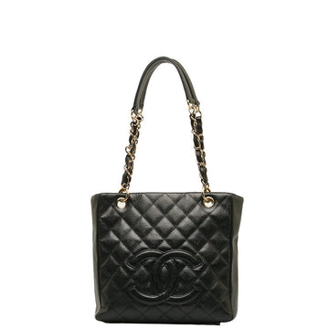 Chanel Mattress PT Tott Cocono mark Chain Shoulder Bag Black Gold  Caviar S  CHANEL