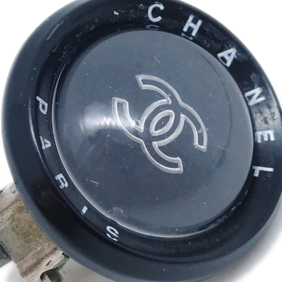 Chanel Button Earrings Clip-On Silver Black 98P