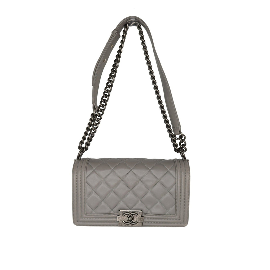 Chanel Gray Quilted CalBNkin Medium Boy Bag
