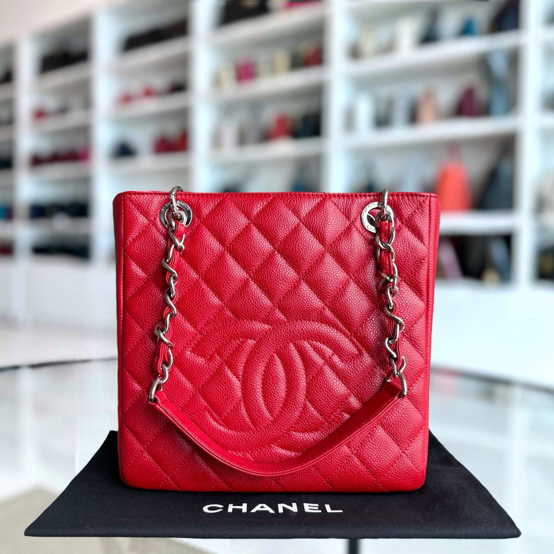 Chanel PST Petite Shopping Tote - Togo/epsom/caviar/clemence/callfskin/cowhide/lambskin Quilted Red Silver Hardware Series 18